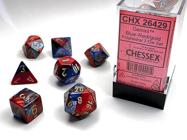 7pc Gemini Blue red w/ Gold Polyhedral Set - CHX26429 | All Aboard Games