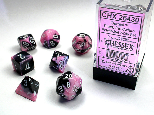 7pc Gemini Pink Black w/ White Polyhedral Set - CHX26430 | All Aboard Games