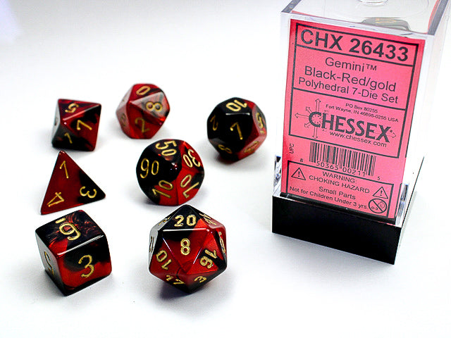 7pc Gemini Black-Red w/ Gold Polyhedral Set - CHX26433 | All Aboard Games