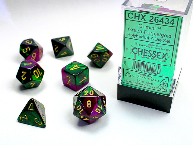 7pc Gemini Green Purple w/ Gold Polyhedral Set - CHX26434 | All Aboard Games