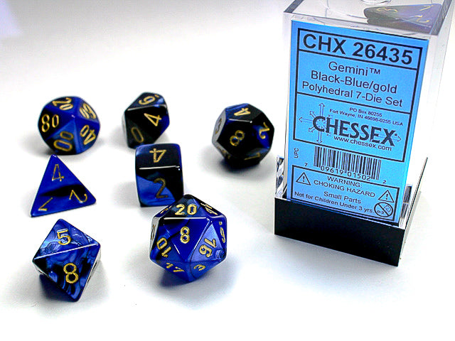 7pc Gemini Black Blue w/ Gold Polyhedral Set - CHX26435 | All Aboard Games