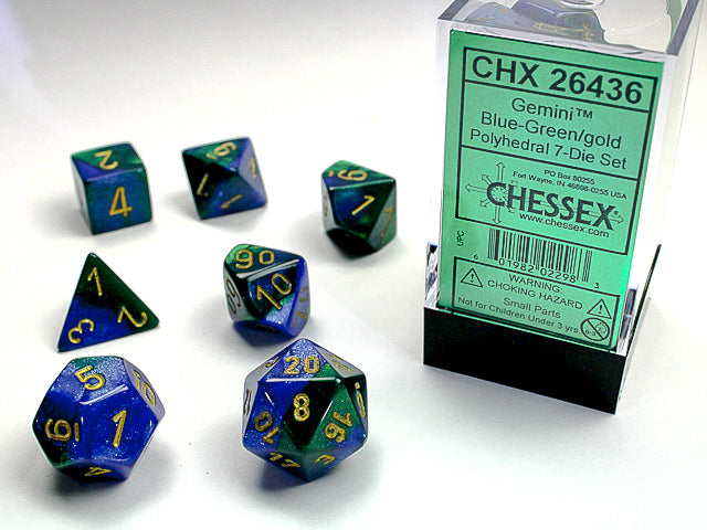 7pc Gemini Blue Green w/ Gold Polyhedral Set - CHX26436 | All Aboard Games