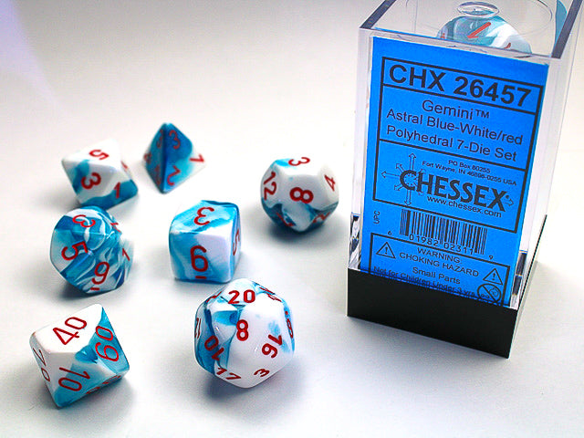 7PC Gemini: Astral Blue-White w/ Red Polyhedral Set - CHX26457 | All Aboard Games