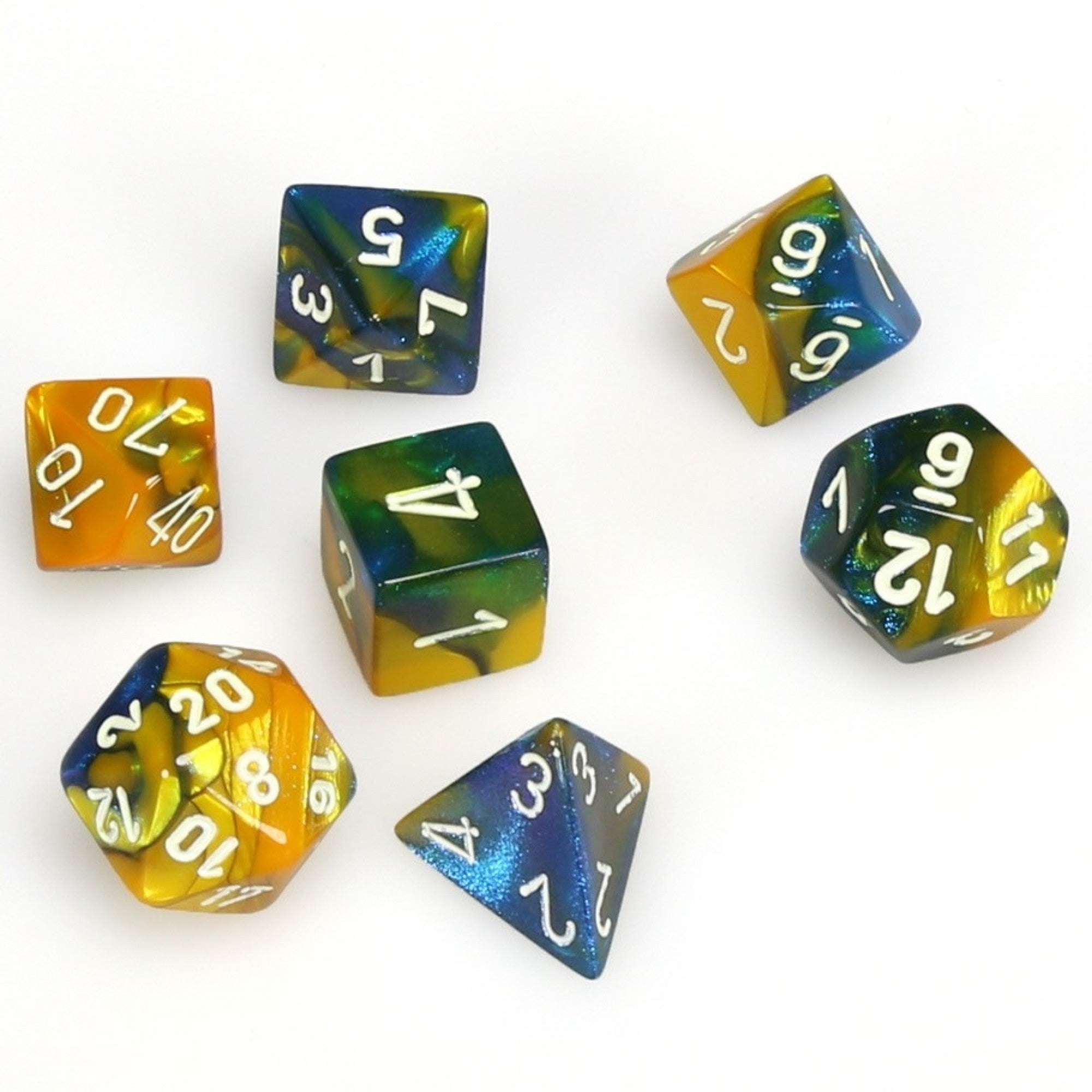 7PC Gemini: Masquerade-Yellow w/ White Polyhedral Set - CHX26460 (OOP) | All Aboard Games