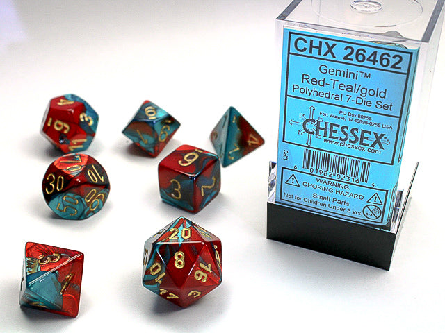 7PC Gemini: Red-Teal w/ Gold Polyhedral Set - CHX26462 | All Aboard Games