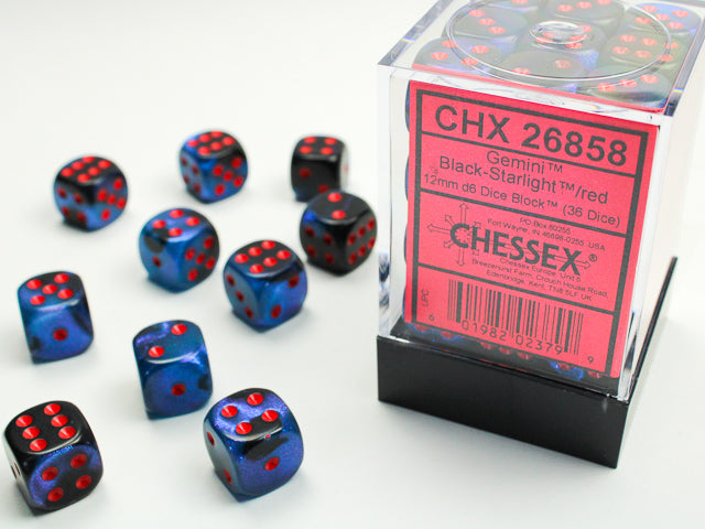 12mm d6 cube - Gemini Black-Starlight w/ Red -CHX26858 | All Aboard Games