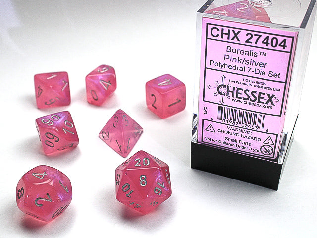 7pc Borealis Pink w/ Silver Polyhedral Set - CHX27404 | All Aboard Games