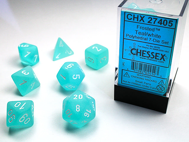 7pc Frosted Teal w/ White Polyhedral Set - CHX27405 | All Aboard Games