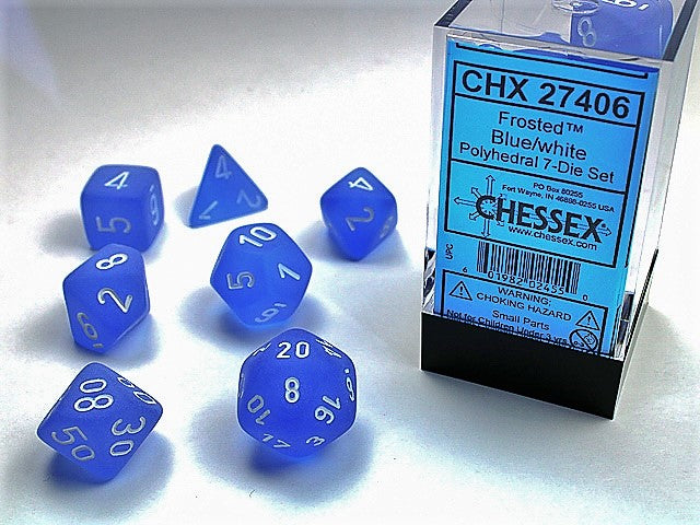 7pc Frosted Blue w/ White Polyhedral Set - CHX27406 | All Aboard Games