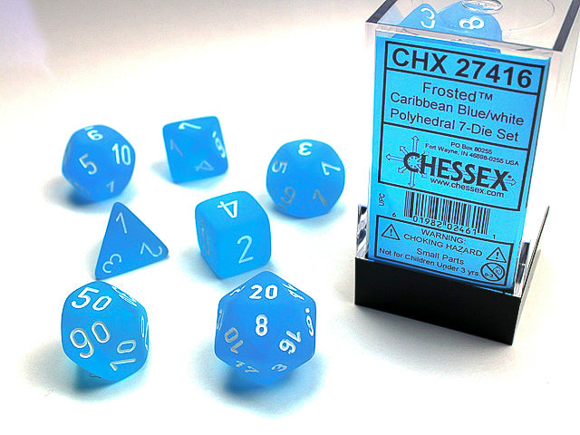 7pc Frosted Caribbean Blue / White Polyhedral Set - CHX27416 | All Aboard Games