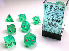 7pc Borealis Light Green w/Gold Polyhedral Set - CHX27425 | All Aboard Games