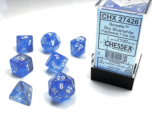 7pc Borealis Sky Blue w/ White Polyhedral Set - CHX27426 | All Aboard Games