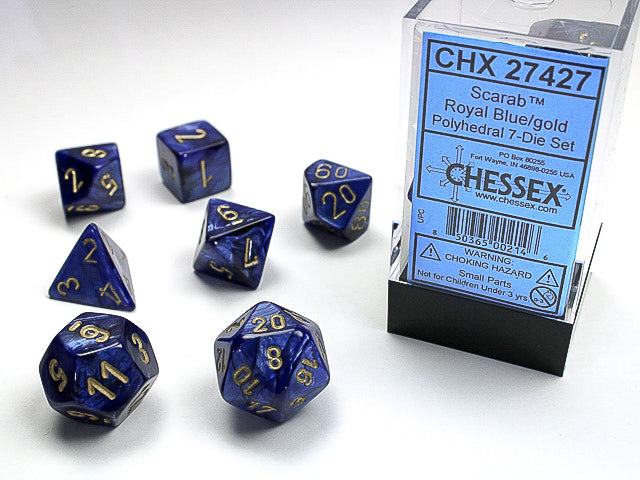 7pc Scarab Royal Blue w/ Gold Polyhedral Set - CHX27427 | All Aboard Games