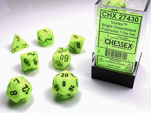 7pc Vortex Bright Green w/ Black Polyhedral Set - CHX27430 | All Aboard Games