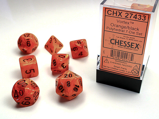 7pc Vortex Orange w/ Black Polyhedral Set - CHX27433 | All Aboard Games