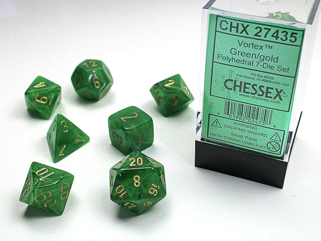 7pc Vortex Green w/ Gold Polyhedral Set - CHX27435 | All Aboard Games