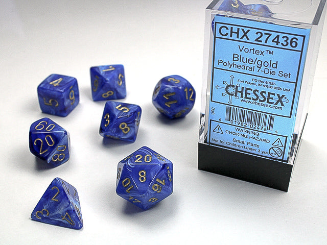 7pc Vortex Blue w/ Gold Polyhedral Set - CHX27436 | All Aboard Games