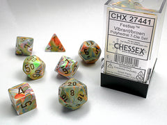 7pc Festive Vibrant w/ Brown Polyhedral Set - CHX27441 | All Aboard Games