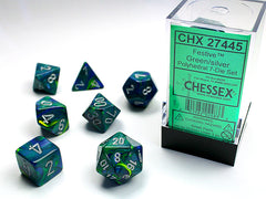 7pc Festive Green w/ Silver Polyhedral Set - CHX27445 | All Aboard Games