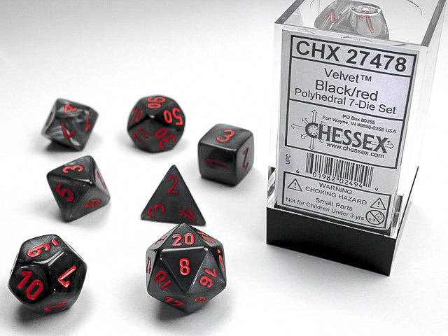 7pc Velvet Black w/ Red Polyhedral Set - CHX27478 | All Aboard Games