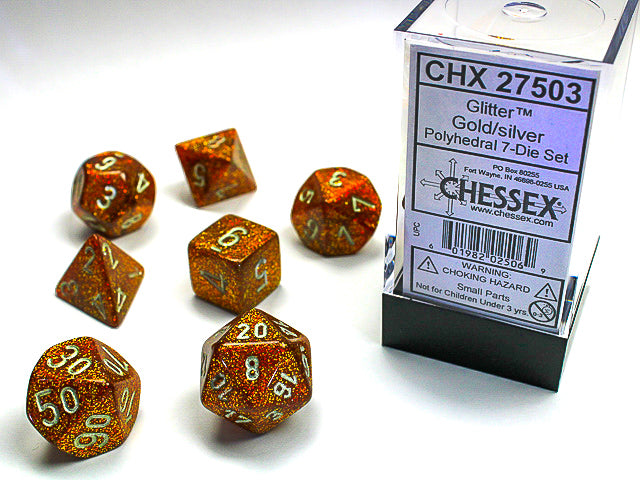 7pc Glitter Gold w/ Silver Polyhedral Set - CHX27503 | All Aboard Games