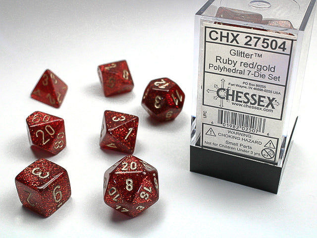 7pc Glitter Ruby w/ Gold Polyhedral Set - CHX27504 | All Aboard Games