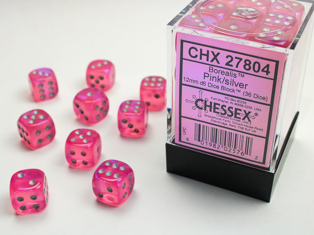 36pc Borealis Pink w/ Silver 12mm d6 cube - CHX27804 | All Aboard Games
