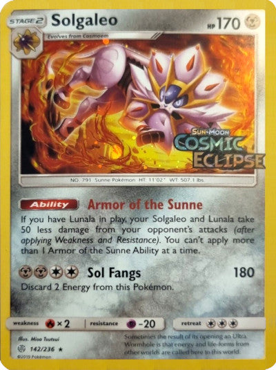 Solgaleo (142/236) (Cosmos Holo) [Sun & Moon: Cosmic Eclipse] | All Aboard Games