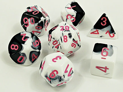 7pc Gemini Black-White w/ Pink Polyhedral Set - CHX30043 | All Aboard Games