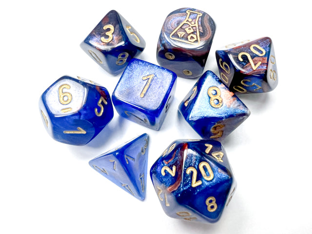 7pc Lustrous Azurite w/ gold Luminary Polyhedral Set - CHX30055 | All Aboard Games