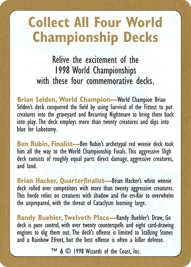 1998 World Championships Ad [World Championship Decks 1998] | All Aboard Games