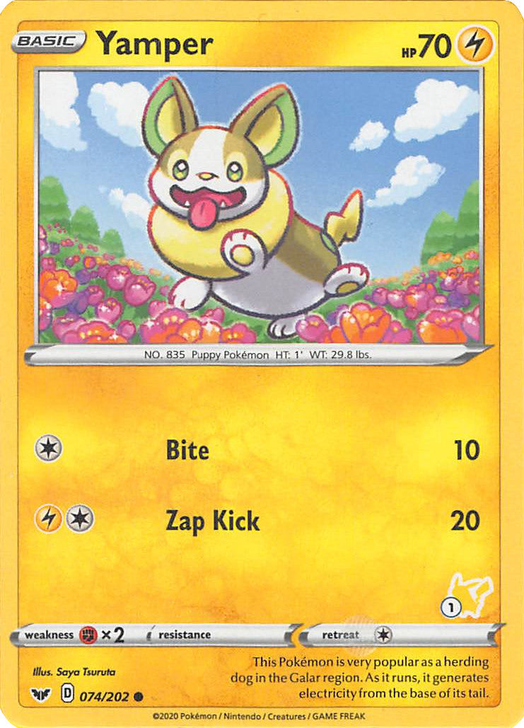 Yamper (074/202) (Pikachu Stamp #1) [Battle Academy 2022] | All Aboard Games