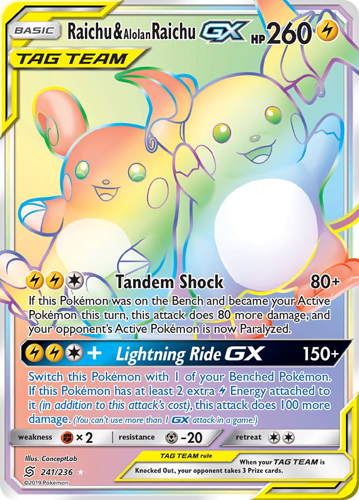 Raichu & Alolan Raichu GX (241/236) [Sun & Moon: Unified Minds] | All Aboard Games