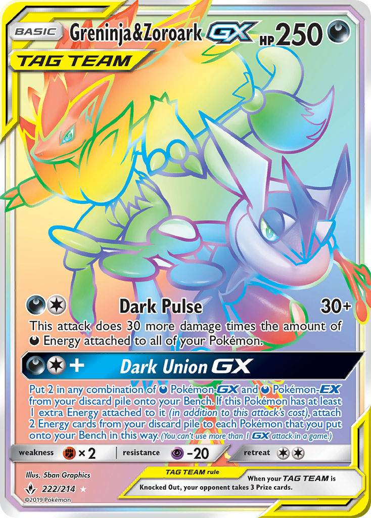 Greninja & Zoroark GX (222/214) [Sun & Moon: Unbroken Bonds] | All Aboard Games