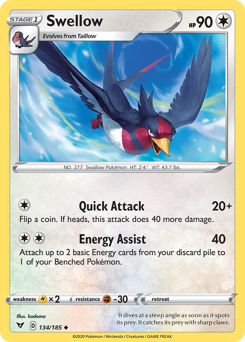 Swellow (134/185) [Sword & Shield: Vivid Voltage] | All Aboard Games