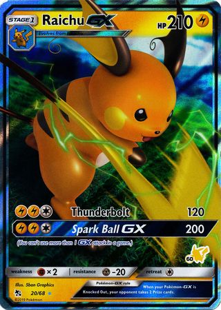 Raichu GX (20/68) (Pikachu Stamp #60) [Battle Academy 2020] | All Aboard Games