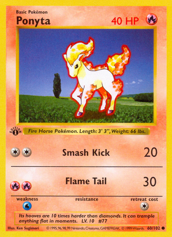 Ponyta (60/102) (Shadowless) [Base Set 1st Edition] | All Aboard Games