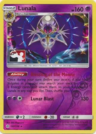 Lunala (102/236) (Pokemon Club Special Print) [Sun & Moon: Cosmic Eclipse] | All Aboard Games