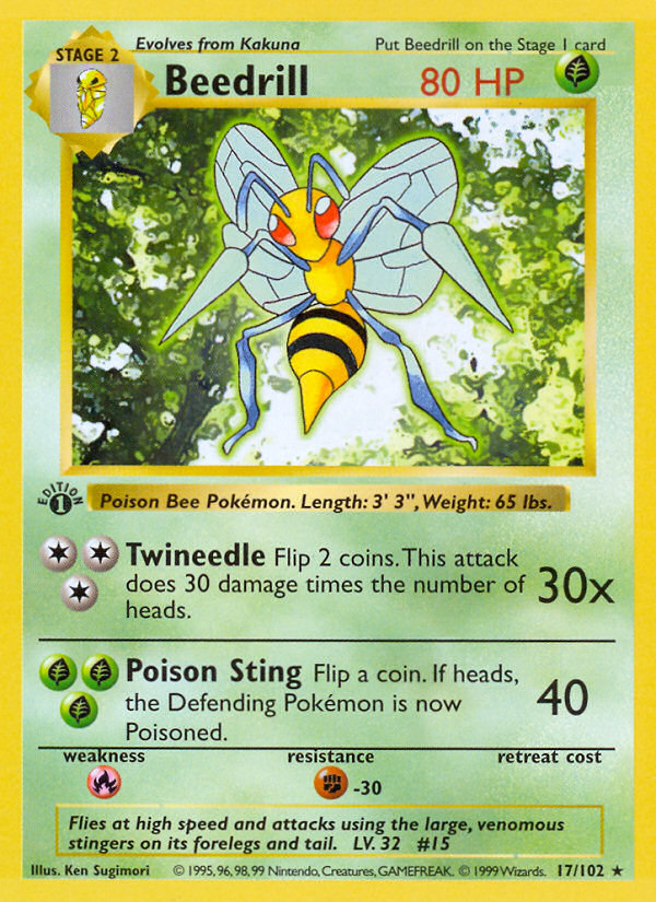 Beedrill (17/102) (Shadowless) [Base Set 1st Edition] | All Aboard Games
