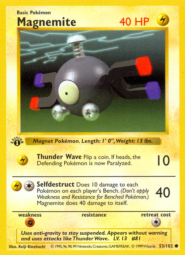 Magnemite (53/102) (Shadowless) [Base Set 1st Edition] | All Aboard Games