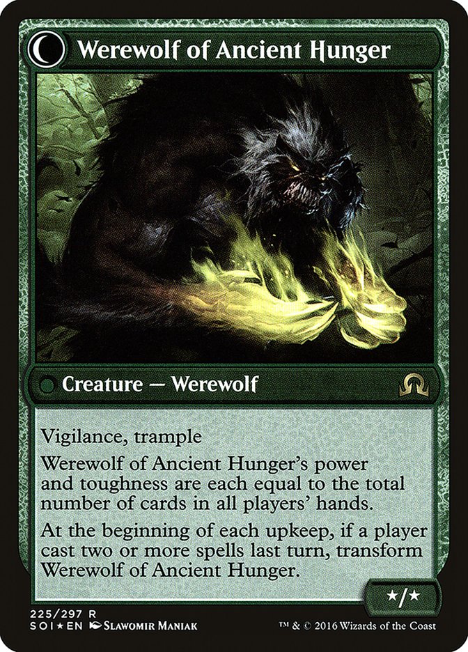 Sage of Ancient Lore // Werewolf of Ancient Hunger [Shadows over Innistrad Prerelease Promos] | All Aboard Games