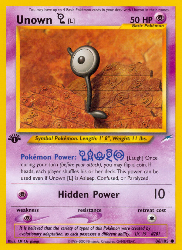 Unown [L] (86/105) [Neo Destiny 1st Edition] | All Aboard Games