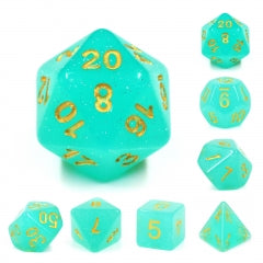 7pc Translucent Glitter Green w/gold Polyhedral Set - HDTG02 | All Aboard Games