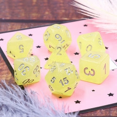 7pc Translucent Glitter Yellow w/silver Polyhedral Set - HDTG03 | All Aboard Games