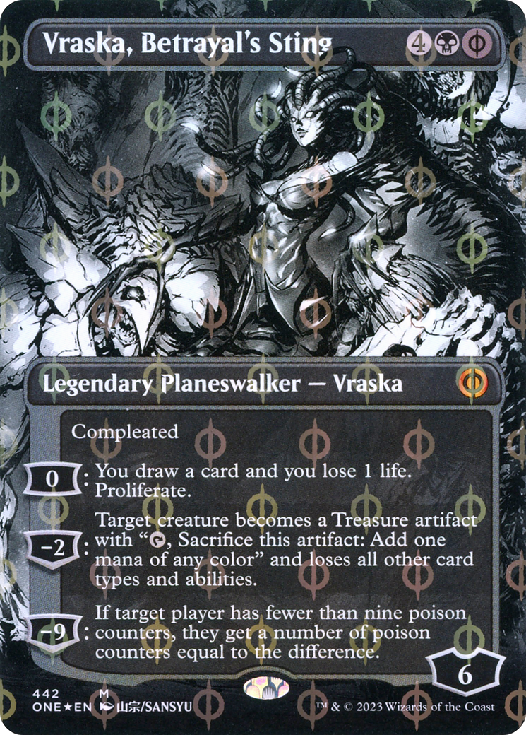 Vraska, Betrayal's Sting (Borderless Manga Step-and-Compleat Foil) [Phyrexia: All Will Be One] | All Aboard Games