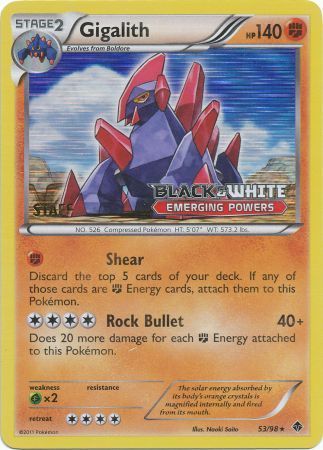 Gigalith (53/98) (Staff Prerelease Promo) [Black & White: Black Star Promos] | All Aboard Games