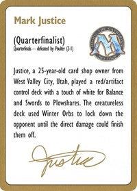 1996 Mark Justice Biography Card [World Championship Decks] | All Aboard Games