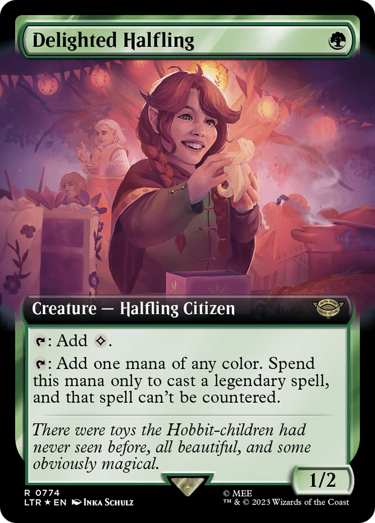 Delighted Halfling (Extended Art) (Surge Foil) [The Lord of the Rings: Tales of Middle-Earth] | All Aboard Games