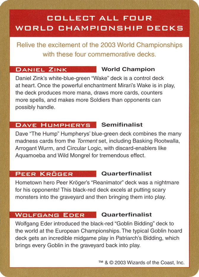 2003 World Championships Ad [World Championship Decks 2003] | All Aboard Games