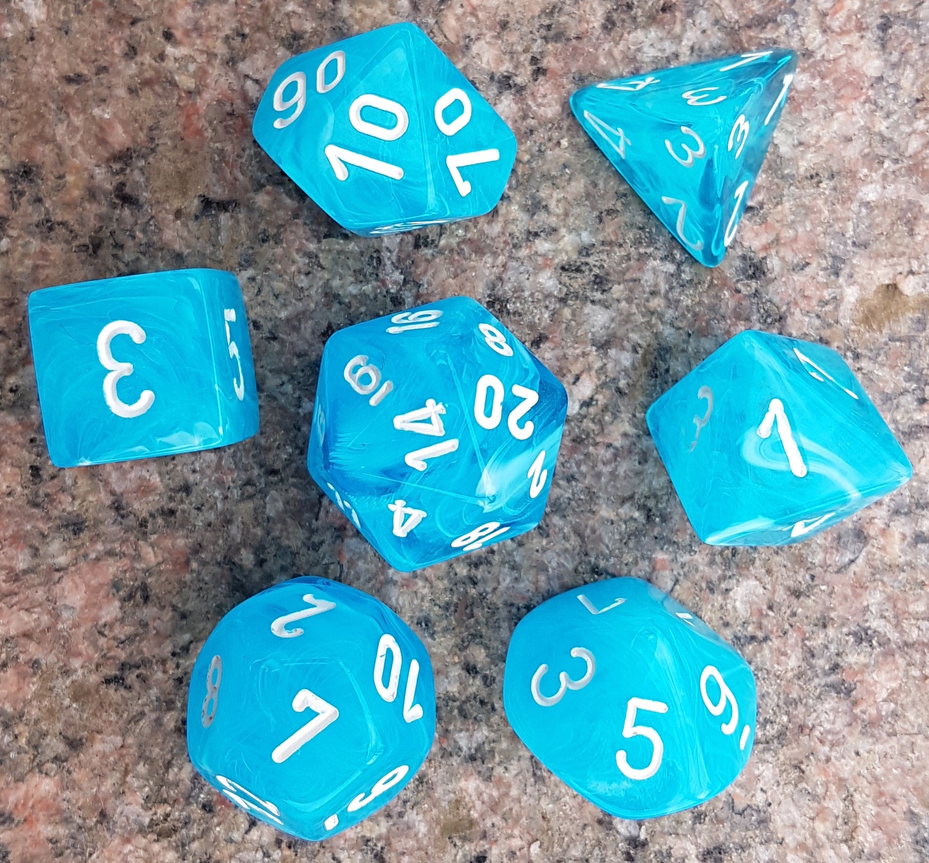 7pc Cirrus Light Blue w/ White Polyhedral Set | All Aboard Games